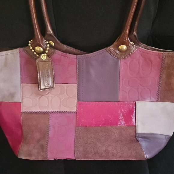 Coach Patchwork Tote in Purple and Brown - Picture 2 of 7